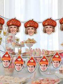 1pc Customized Photo Facial Birthday Banner - Personalized Customize Age Banner, Fun Party Decoration, Customized Photo String Banner, Diy Funny Banner, Customized Birthday Party Background, Fun Facial Decoration Banner - Multicolor - View 4