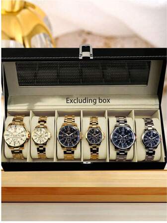 6pcs/Set Casual Street Style Couple Stainless Steel Band Quartz Analog Watches