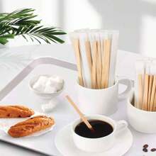 200/100/50/20 件木制咖啡搅拌棒，纸质包装，坚固的桦木棒，末端为圆形，适用于茶、饮料、工艺品和冰棒，适用于咖啡、茶和热巧克力的咖啡搅拌棒，独立包装