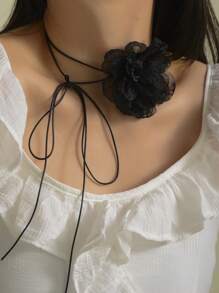 1 szt. Bohemia Ivory Lace Flower Binding Bridal Necklace,