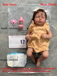 逼真的 50 厘米重生睡着婴儿娃娃，具有 3D 绘画皮肤和可见静脉，20 英寸柔软乙烯基新生婴儿，布质身体可爱装扮玩具（部分零件随机，包括奶嘴、发饰、奶瓶、尿布和衣服套装）