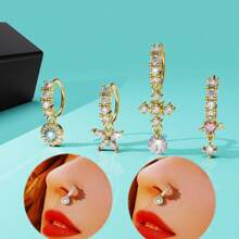 1pc Adjustable Nose Piercing Crstal Cross & Butterfly Nose Ring