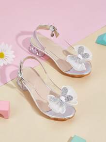 1 para sandałów na koturnie dla małych dzieci i małych dziewczynek z cekinami i kokardką, eleganckie, modne, uniwersalne, nowe buty wizytowe, odpowiednie na wiosnę, lato, jesień - Srebro - Zobacz 5