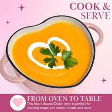 Olla en forma de corazón para horno holandés esmaltado con tapa, asas dobles, funciona en todas las estufas, apta para horno a 500 °F, 2 cuartos de galón, rosa - 1 - Ver 3