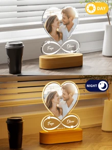 Personalized Acrylic Heart-Shaped Photo Frame (For Photos) And Customized Acrylic Spotify Night Light Plaque, Ideal Gifts For Couples, Anniversary, Wedding, Birthday, Graduation - Multifunctional, Mildew-Resistant, Decorative, Reusable, Refined, Fashionable, High-Quality, Cute, Modern, Colorful, Customizable, Unique ,Forever Love - Oval Wooden Heart 01 - View 5