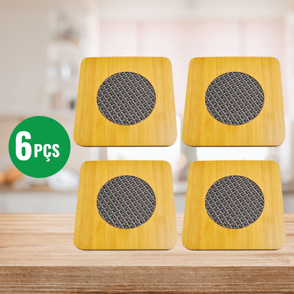 KIT 6 Descanso de panela quadrado  apoio de panela protetor de mesa Descanso de panela de madeira Protetor de mesa Utensílios de cozinha