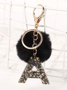 1 pieza Llavero con letra en inglés para mujer, llavero de moda con colgante de letra de resina cristalina con pompón, accesorio para coche, bolso, mochila para la escuela, regalo gótico lindo Y2K, regalo para madre, padre, graduación y maestro - Negro - Ver 3