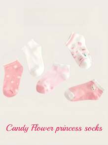 10 双粉色和白色可爱心形图案女孩春夏透气网眼袜儿童袜子