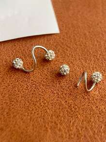 1 对奢华款双螺丝水钻球形耳钉，独特 S 形袖口耳环