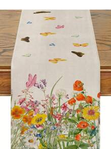 1 Pieza Camino de mesa con estampado floral de primavera, decoración vintage de primavera-verano con flores para el hogar, cocina, comedor, decoración estacional tipo granja con flores, suministros para fiestas interiores y exteriores, adecuado para restaurantes y comedores