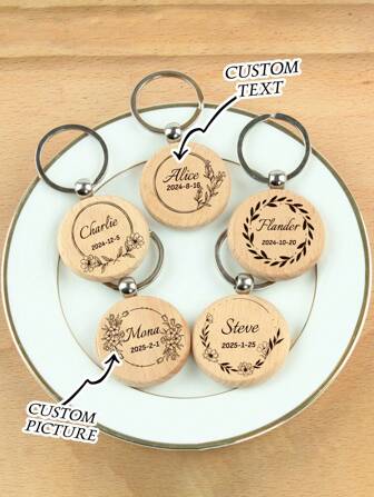 1 Pc Personalized Wood Keychains Key Ring Souvenir Customized Text And Picture Wooden Keychain .Original Wooden Keychain, Wood Keyring Gift For Him Her, Boyfriend, Girlfriend, Dad, Mom, Family, Friends Cute, Adorable, Funny, Kawaii, Y2K, Stylish, Unisex, Casual, Customized, Ideal Gifts For Him, Children, For Anniversaries, For Valentine's Day, For Mother's Day, For Birthdays, For Children's Day, For Father's Day, For Graduation, For Weddings, For Housewarming,Customized Keychains & Accessories,Vintage Outfit