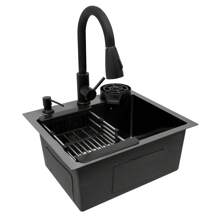 Eatssode 40 X 45cm Kitchen Sink, Stainless Steel Sink, Built-In Sink Including Soap Dispenser Over Drain Fitting, Suitable For Kitchens, Restaurants, Cafes, Bars Etc. - 黑色 - 查看 5