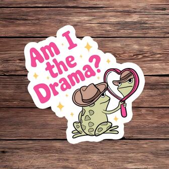 1PC Am I The Drama Sticker – Adesivo de vinil engraçado e fofo de sapo cowboy para garrafas de água, laptops, cadernos e muito mais | Citação de meme para entusiastas de mídia social | À prova d'água, perfeito para personalizar itens do dia a dia