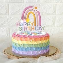 2 包彩虹生日快乐蛋糕装饰物、婚礼纸质蛋糕装饰用品、纸杯蛋糕套装、非电动、无羽毛烘焙装饰。 - 彩色 - 查看 5