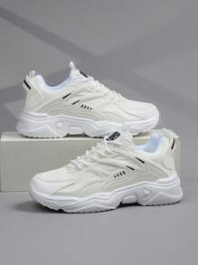 Men's Casual Sneakers, Lace-Up Soft Sole Flat Comfortable Athletic Shoes, Lightweight Low-Top Everyday Shoes - White - View 4
