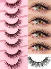 Rikuaild 7 Pairs Cat Eye Lashes Thick Winged Clear Band Faux Mink Eyelashes Natural Look Fluffy Soft Cross Wispy Full Strip Lashes End Eye Elongated Lash Extension Makeup - Natural Lashes - View 1