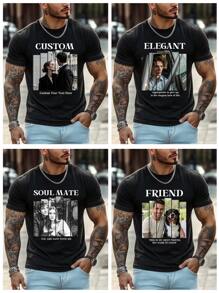 Camiseta personalizada con texto/foto impresa para hombres, suba su foto/pareja/amigo/familia/mascota, camiseta de manga corta negra para primavera/verano, regalo para fiestas, aniversario, uniforme de equipo, atuendo de festival de música, regalo para él, camiseta casual de cuello redondo para hombres, atuendo para fiesta, regalo para el Día de San Valentín, camiseta de manga corta negra, ropa casual de hombre, manga corta de primavera/verano