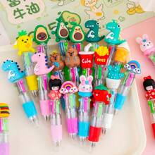 Set de 1/4/20/8/10/24/12 piezas Bolígrafos de 4 colores mini con diseños de dibujos animados lindos y aleatorios, pluma de color de 4 colores, pluma para manualidades, tinta de 4 colores, para estudiantes, oficina, útiles escolares y regalos, con recambio de 0.7mm, esenciales para volver a la escuela
