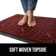 GORILLA GRIP 100% Impermeable Alfombra de Entrada WeatherMax para Todas las Estaciones, Diseñada en EE. UU., Caucho Natural, Resistente a Manchas y Desvanecimiento, Alfombras de Entrada de Bajo Perfil para Interior y Exterior, Fácil de Limpiar, 17x29 Diamante Gris - Hojas de Borgoña - Ver 8