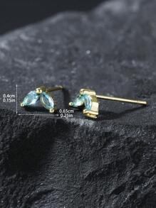 2 Pairs 4pcs Elegant Shiny Rhinestone Clover Stud Earrings, Copper Inlaid Mint Green Zirconia Eye-Shape Fashion Earrings