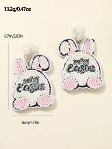 1 Pair Fashionable Easter Day Earrings With Beads, Sequins And Embroidered Eggs And Rabbits Design For Women
