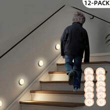 12/6pcs, Contemporary Style, Plastic, USB Rechargeable LED Lights With 250mAh Lithium Battery, Circular Magnetic Induction Sensor, Hanging & Handheld, With Charging Cable, For Home, Kitchen, Hallway, Staircase, Wardrobe, Wedding, Christmas, New Year, Valentine'S Day, Graduation Decorations - Warm white - 查看 8