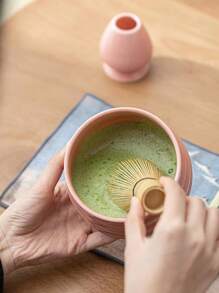 Matcha Gift Set, Including Matcha Bowl With Lip And Bamboo Whisk, Perfect 17oz Pink Ceramic Set, Ideal Gift Choice For Japanese Tea Ceremony - Pink - View 3