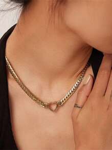 RAYQUEEN 1 chiếc dây chuyền hình trái tim bằng thép titan không phai màu, mạ vàng 18K, thích hợp cho phụ nữ đeo hàng ngày. - Vàng - Xem 5