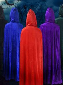 Unisex Women/Men Velvet Cloak, Casual Solid Hooded Vampire Cape For Halloween Party - Màu tím - Xem 4