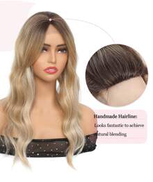 20" Wavy Hair Topper To Add Hair Volume 6.5"X6.5" Base Size Hair Toppers For Women Synthetic Hair Pieces For Women With Thinning Hair Wavy Clip In Hair Extensions - Blonde Highlight - View 4