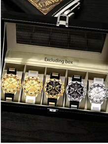 5 pièces/Set Montre à quartz décontractée de style de rue en silicone pour hommes