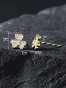 2 Pairs 4pcs Elegant Shiny Rhinestone Clover Stud Earrings, Copper Inlaid Mint Green Zirconia Eye-Shape Fashion Earrings