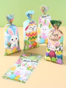 25/50/100pcs Easter Bunny Gift Bags With Gold Zipper Ties, Rabbit, Easter Eggs, Flowers, Carrots Pattern Easter Plastic Packaging Bags, 4 Different Designs Easter Gift Bags, Suitable For Easter Themed Party Favors, DIY Packaging Supplies, Party Gifts Packaging, Easter Bunny Cellophane Gift Wrap - Mixed Easter - View 7