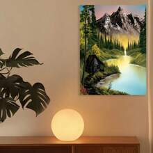 Framed Room Decor Bob Poster, Ross Inspired Canvas Wall Art, Nature Scenery Print, Vibrant Mountain Landscape With Lake And Cabin, Home Decor