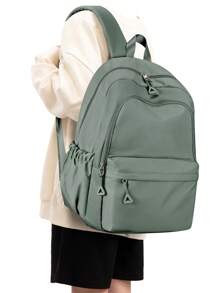 大容量女士笔记本电脑背包，经典休闲日用背包，学院风轻便书包，男女通用，防盗设计，15.6英寸笔记本电脑背包，工作包，旅行日用背包，书包，电脑包，男女皆宜的礼物。新旧款随机发货。 - 軍綠色 - 查看 7