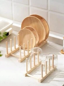 1 pieza Estante multifuncional y creativo de madera para tazones, platos y vajilla de cocina, estante de exhibición de supermercado para almacenamiento de platos, tazones y un simple estante de bambú de drenaje - Multicolor - Ver 12