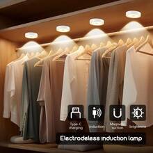 12/6pcs, Contemporary Style, Plastic, USB Rechargeable LED Lights With 250mAh Lithium Battery, Circular Magnetic Induction Sensor, Hanging & Handheld, With Charging Cable, For Home, Kitchen, Hallway, Staircase, Wardrobe, Wedding, Christmas, New Year, Valentine'S Day, Graduation Decorations - Warm white - 查看 6
