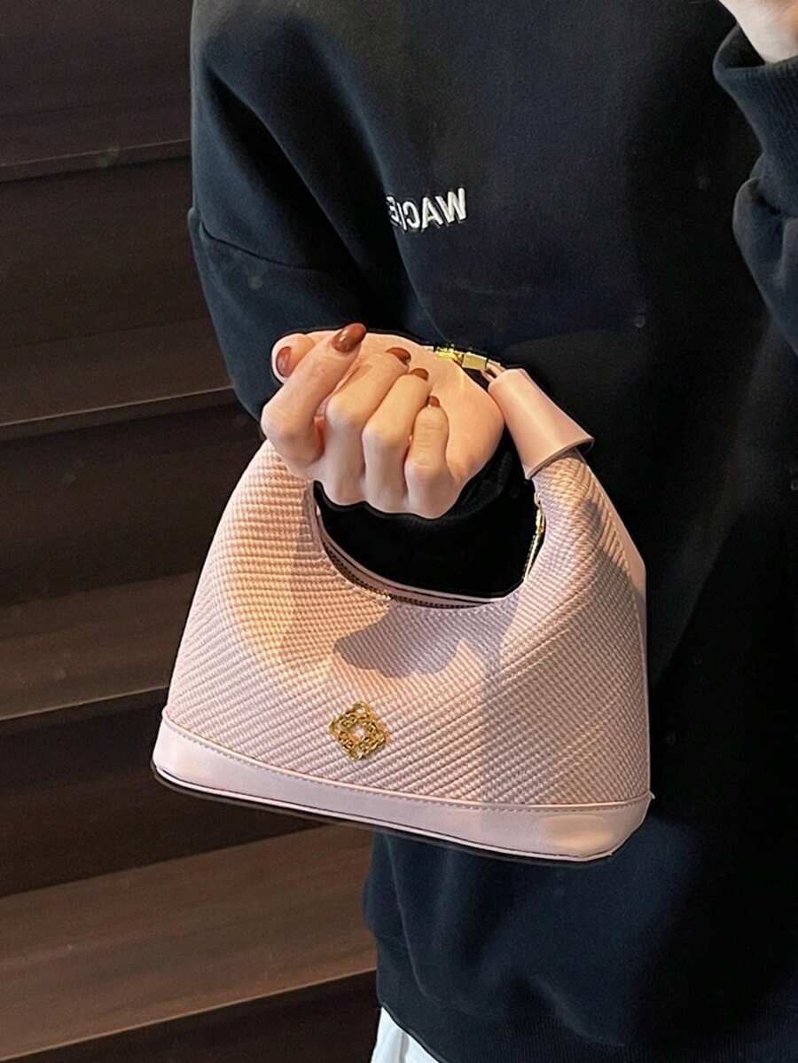 1pc Women's Faux Snake Skin Woven Solid Color PU Leather Tote Bag, Versatile & Fashionable - Pink - View 1