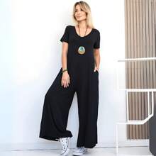 Women's Long Viscolycra Pantaloon Jumpsuit, Comfortable And Elegant Casual Fashion Tailoring - 黑色 - 查看 1