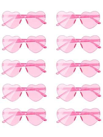 10pcs-Heart Shaped Glasses, Valentine's Day Rimless Heart Shaped Glasses Candy Colored Heart Shaped Glasses For Women Men Party Favors Heart Shaped Glasses For Valentine's Day Party, Wedding, Bachelorette Party, Birthday Party