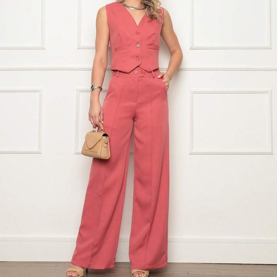 Women's Tailored Set Vest + Pants Casual/Social Fashion - 乾枯玫瑰色 - 查看 1