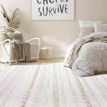 Alfombra de área Nakagishi para sala de estar: 5x7 lavable, boho, grande, neutra, de granja, suave, marroquí, resistente a las manchas, alfombra interior para dormitorio, guardería, sala de juegos para niños, oficina, comedor, decoración del hogar - Marrón - Beige Marrón - Ver 7