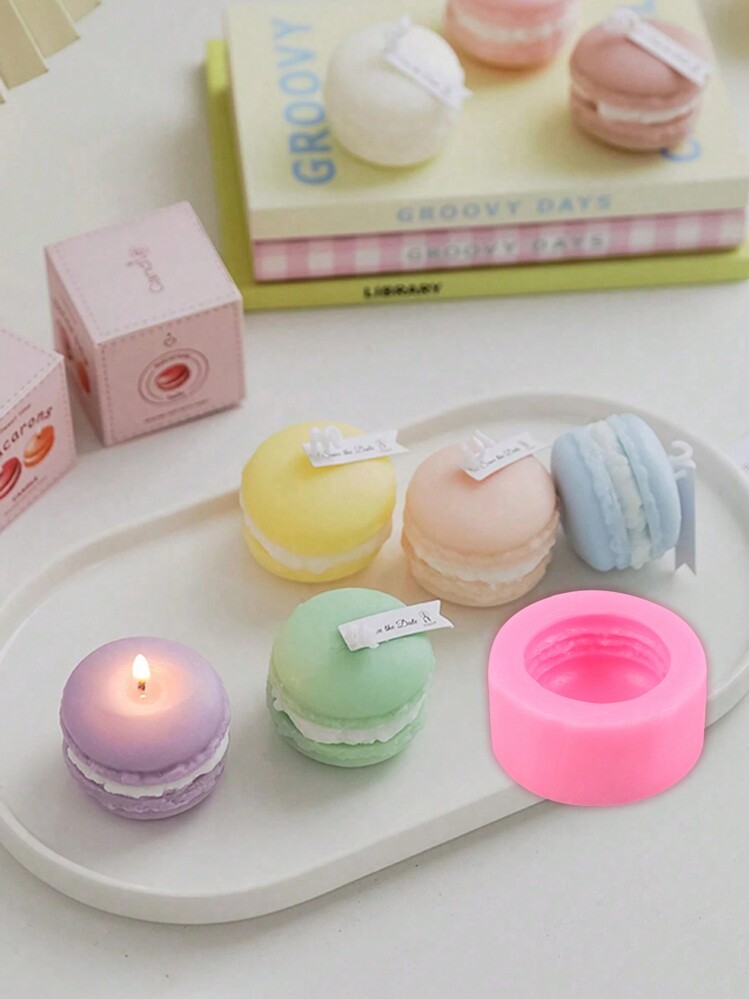 1pc French Style Macaron Cake Shaped Candle Mold, Pink, Delicate Details, Ideal For Handmade Candle Making, Perfect For Birthdays, Weddings, And Holiday Celebrations - Pink - View 4