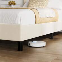 CuisinSmart Twin/Full/Queen/King Size Bed Frame With Headboard,Linen Upholstered Platform Bed With Adjustable Tufted Headboard,Strong Wooden Slats Supports,No Box Spring Required,Easy Assembly,Grey - 米色 - 查看 5