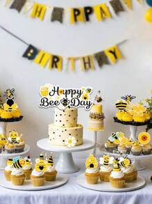 25 Pieces Of Bee Cake Decoration Cupcake Decoration - Birthday Party Decoration Theme Happy Birthday Bees, Bumblebees Decoration Desktop Center Decoration - Suitable Party Supplies Party Gifts