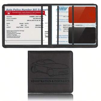 Premium Imitation Leather Car Registration And Insurance Wallet - Vehicle Glove Box Organizer For ID Cards, Driver's Licenses And Important Documents - Stitching, Edge Design - Suitable For Most Cars And SUVs