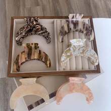 开斋节礼物新月发夹，小众色彩曲线醋酸纤维大号发夹，适合长发，新款醋酸纤维发爪发饰，适合女性 - 彩色 - 查看 3