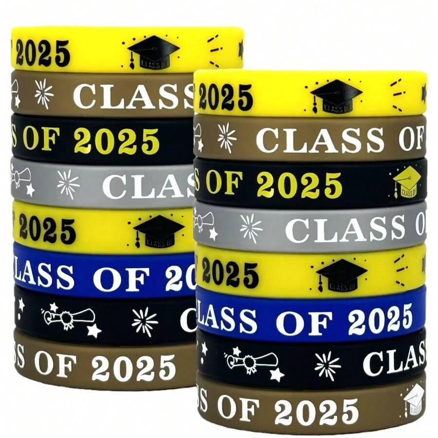 24 piezas Clase de 2025 Pulsera de silicona de la temporada de graduación, pulsera de graduación de silicona, adecuado para regalos de recuerdos de fiestas de graduación - Multicolor - Ver 1
