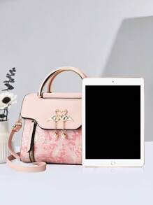 Bolso de mano pequeño de unicolor para mujer, bolso bandolera de asa superior, bolso de hombro pequeño de moda con decoración de hebilla - Rosa - Ver 3
