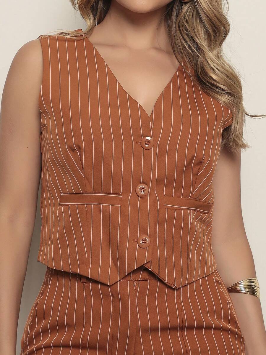 Women's Tailored Set Vest + Pants Casual/Social Fashion - 焦糖色/白色 - 查看 1